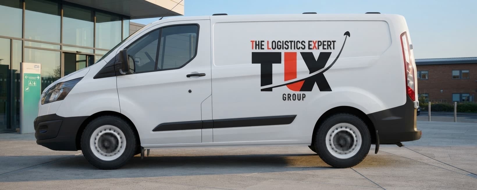 TLX Group van outside a hospital entrance